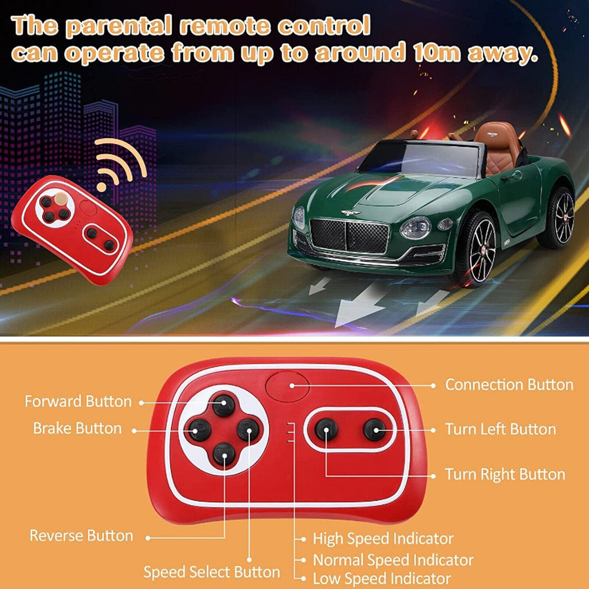 12V 2.4G Bentley Style Kids Electric Ride On Car with Remote Control