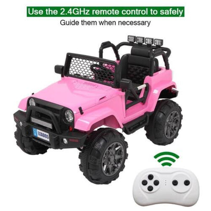 12V Electric Ride-On Car for Kids with Remote Control, MP3 Player, and LED Lights in Pink