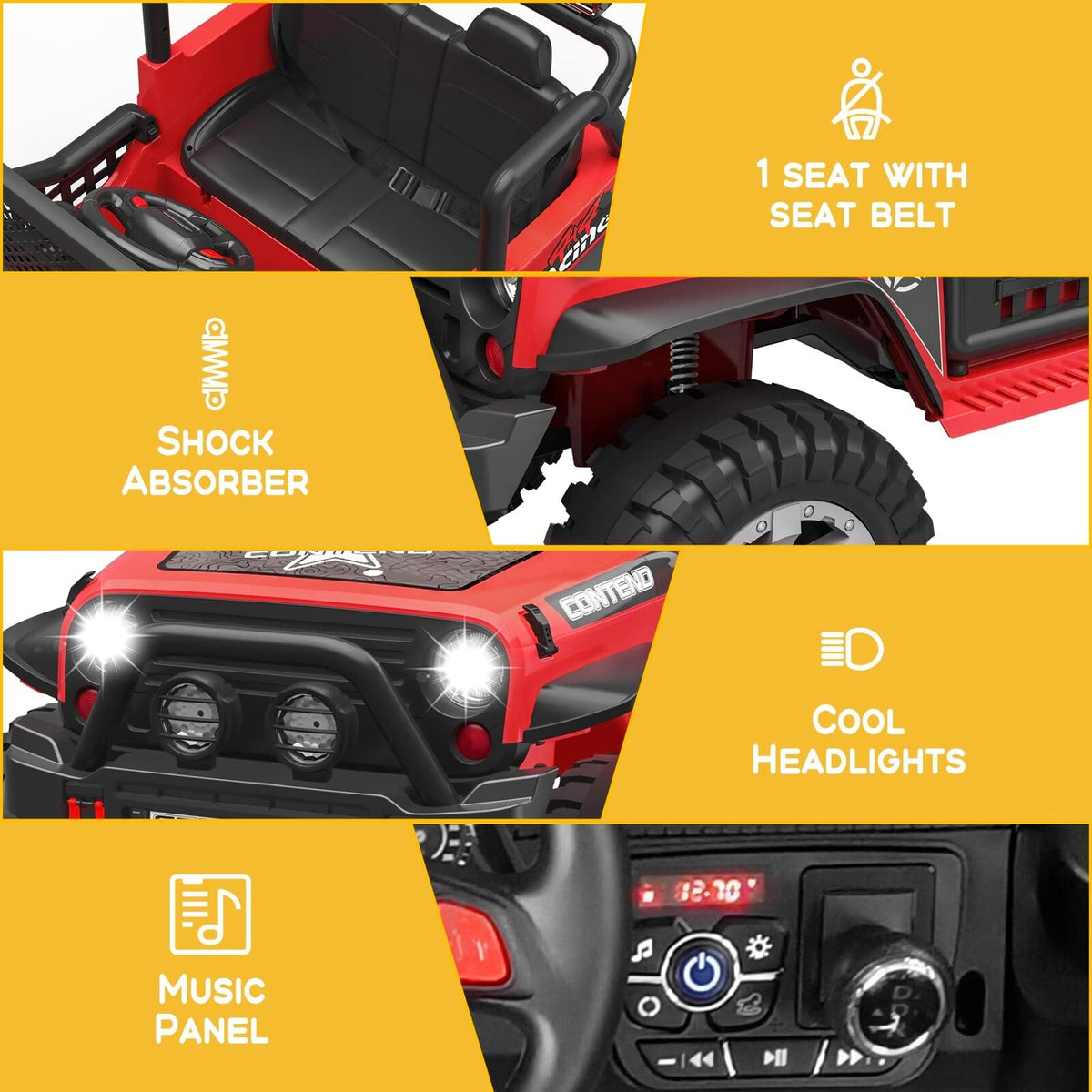12V Electric Ride-On Car Truck for Kids with Remote Control, Safety Belt, and MP3 Player