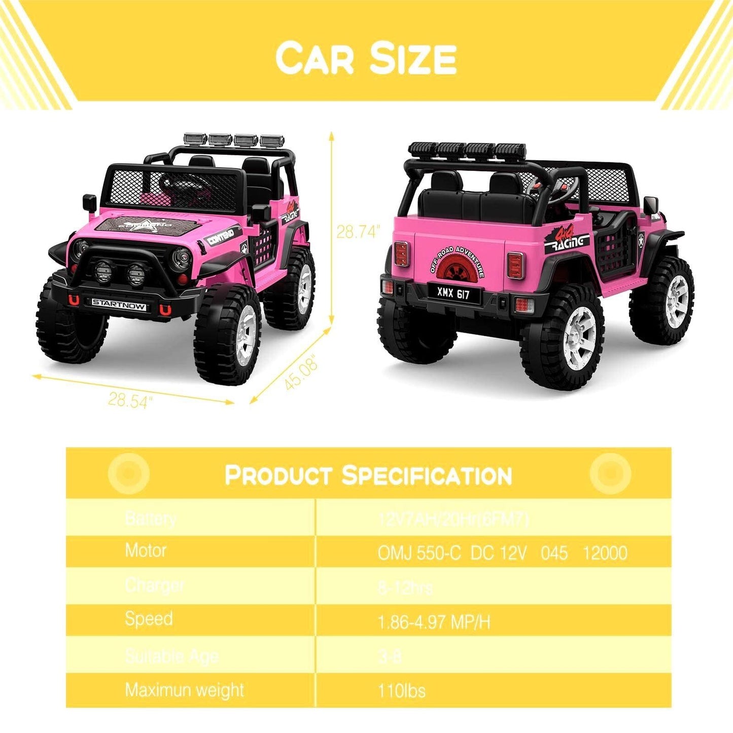 12V Electric Ride-On Car Truck for Kids with Remote Control, Safety Belt, and MP3 Player