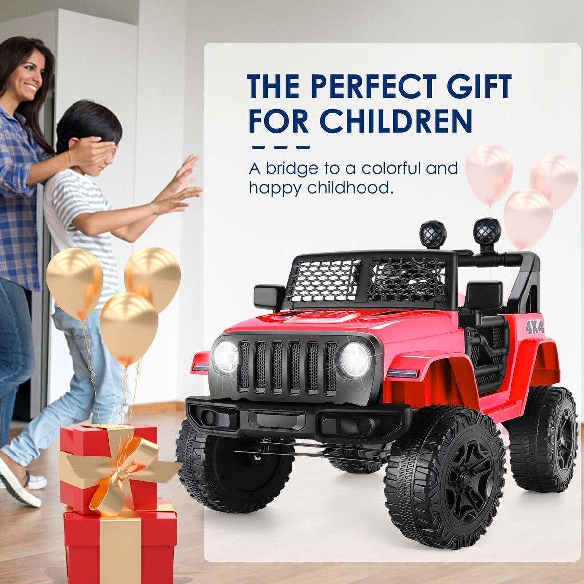 12V Kids Electric Jeep with Remote Control, 3 Speeds, and LED Lights - Perfect Gift for Young Adventurers