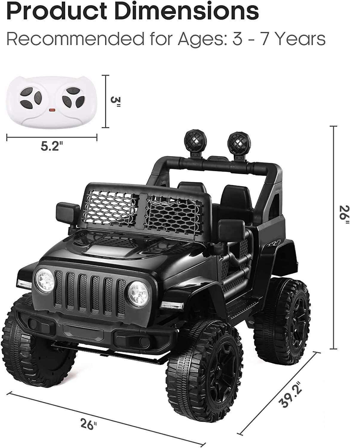 12V Kids Ride-on Truck JEEP with Remote Control and LED Lights