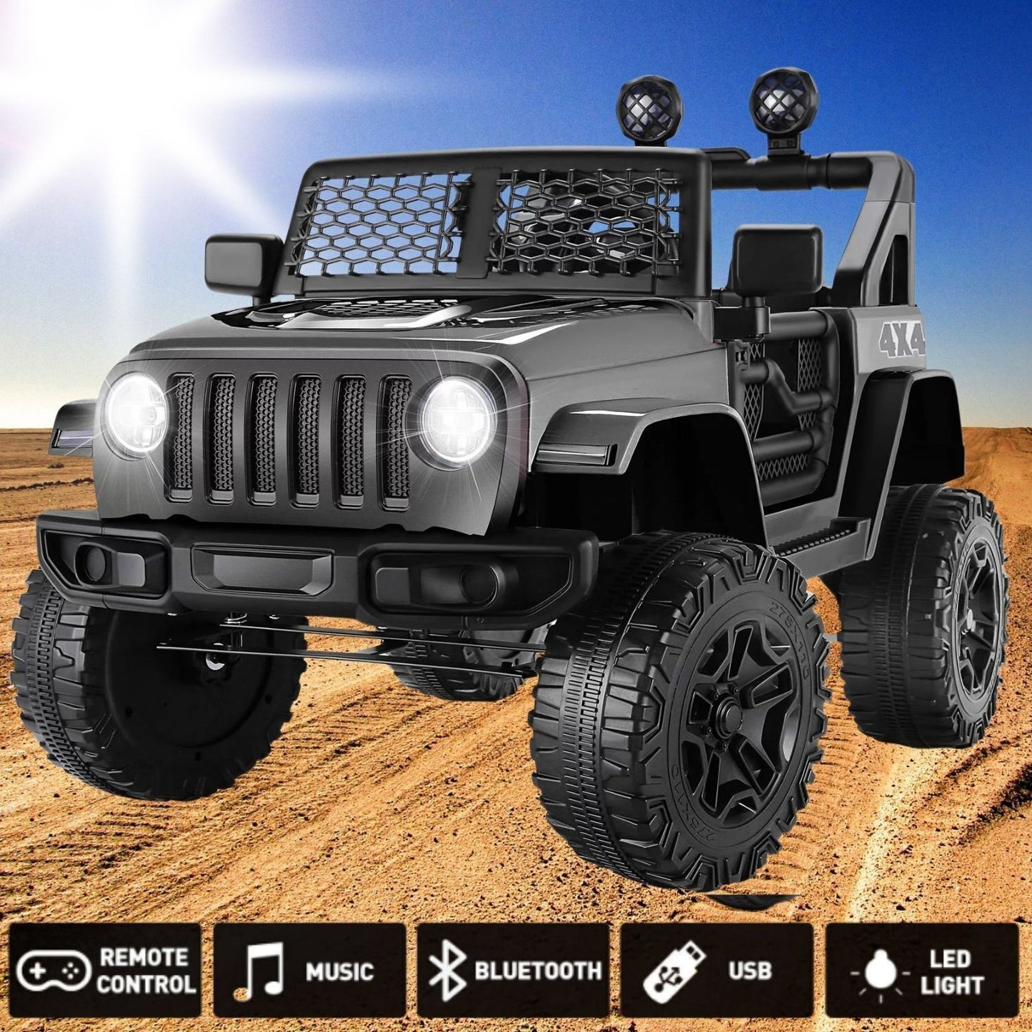 12V Electric Ride On Cars for Kids with Remote Control, MP3 Player, LED Lights, and USB