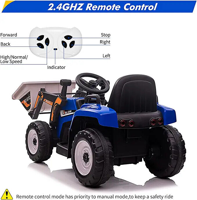 12V Electric Ride-On Excavator Truck for Kids with 3 Speeds, Music, and Remote Control