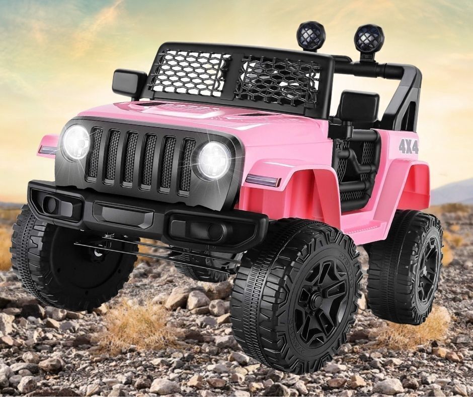 12V Electric Ride-On Jeep Car for Kids with LED Lights, MP3 Player, Remote Control, and 3 Speeds - 7AH Battery Powered