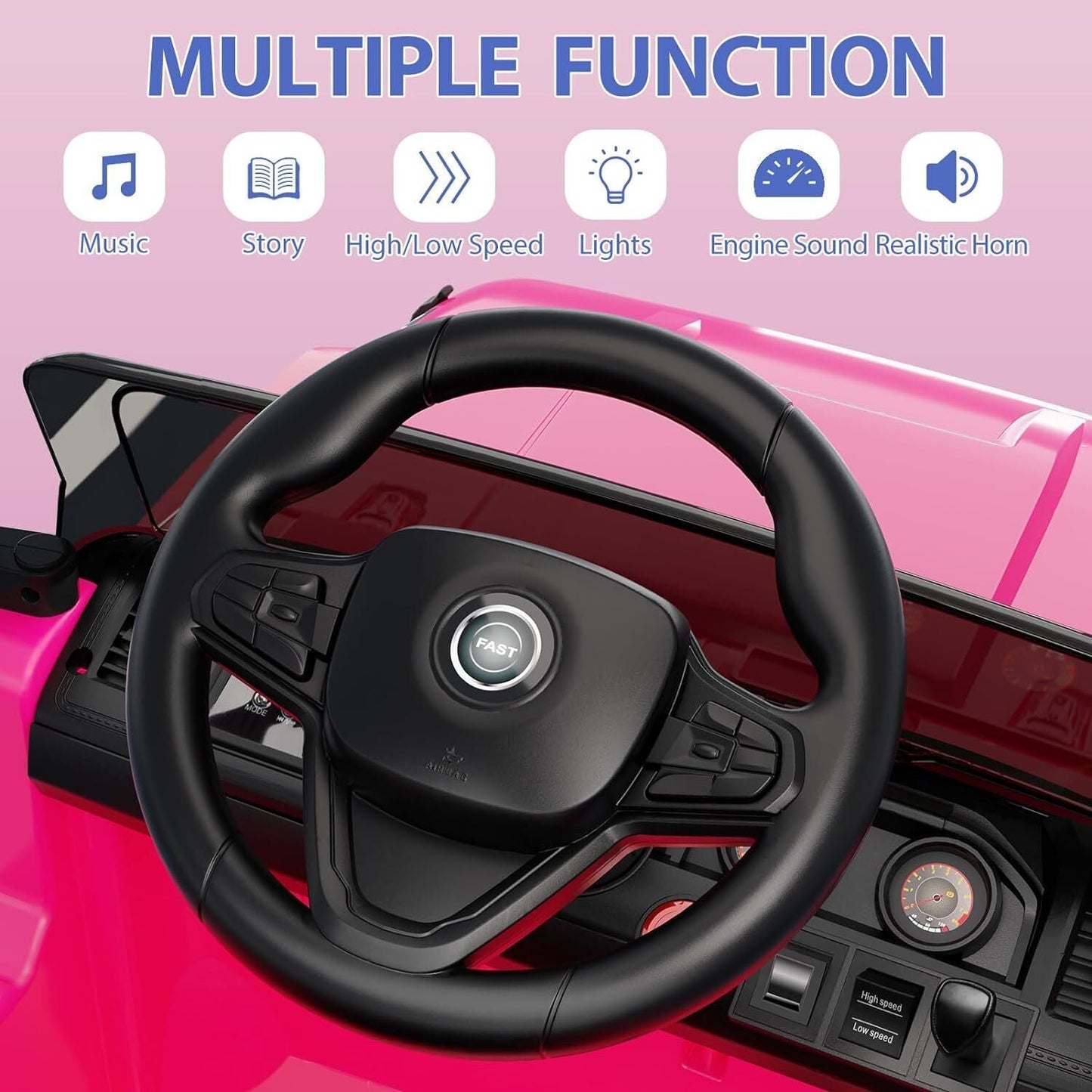 12V Electric Ride On Jeep Truck for Kids with Remote Control and Music - 3 Speed Options