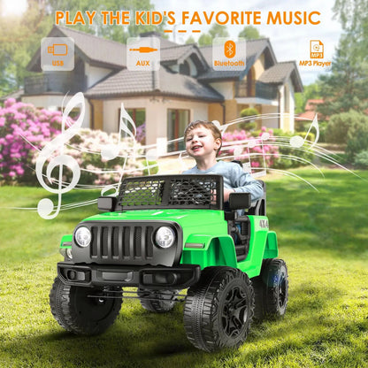 12V Electric Ride-On Jeep for Kids with USB, Bluetooth, Remote Control, and MP3 Player - Max Speed 3 MPH