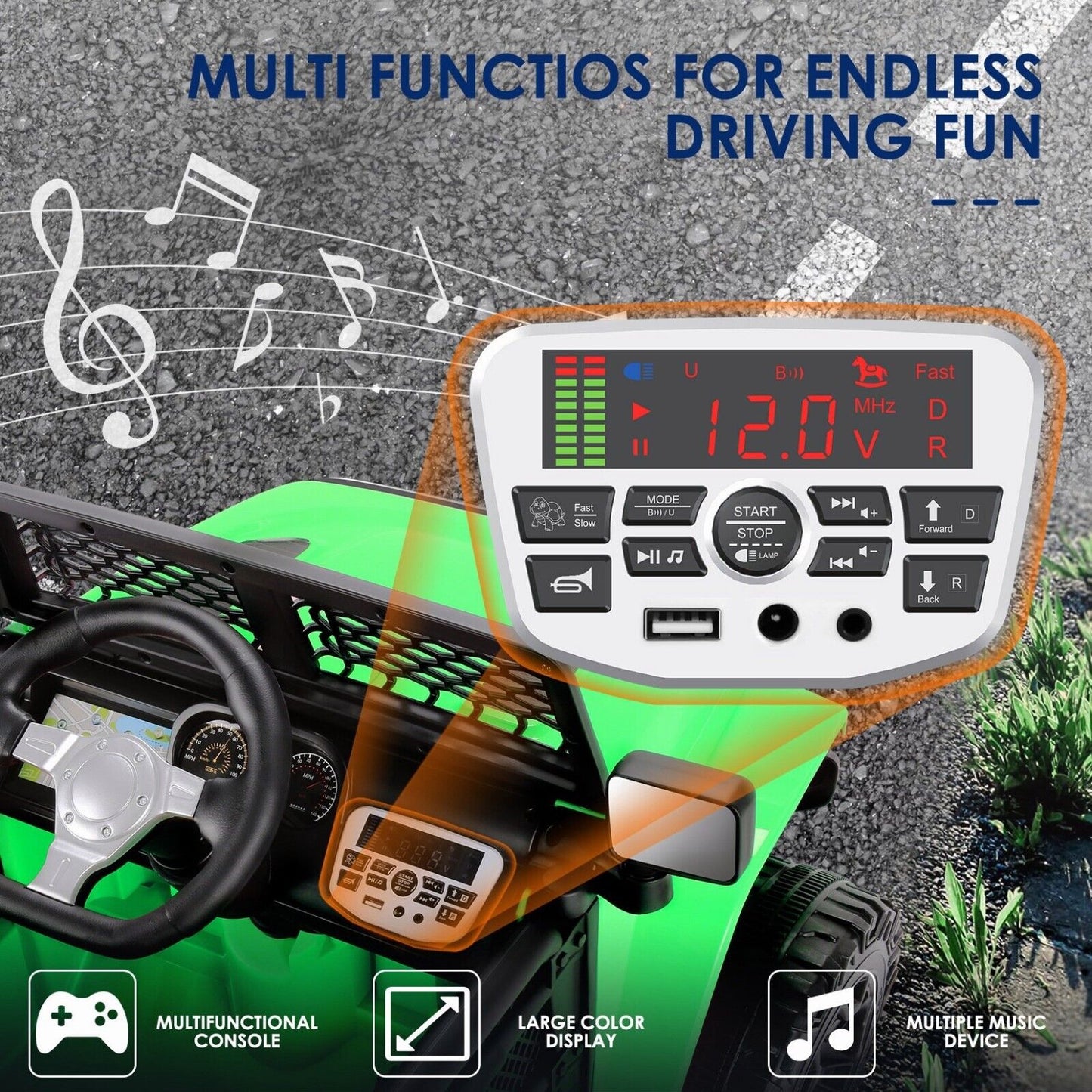 12V Electric Ride-On Jeep for Kids with USB, Bluetooth, Remote Control, and MP3 Player - Max Speed 3 MPH