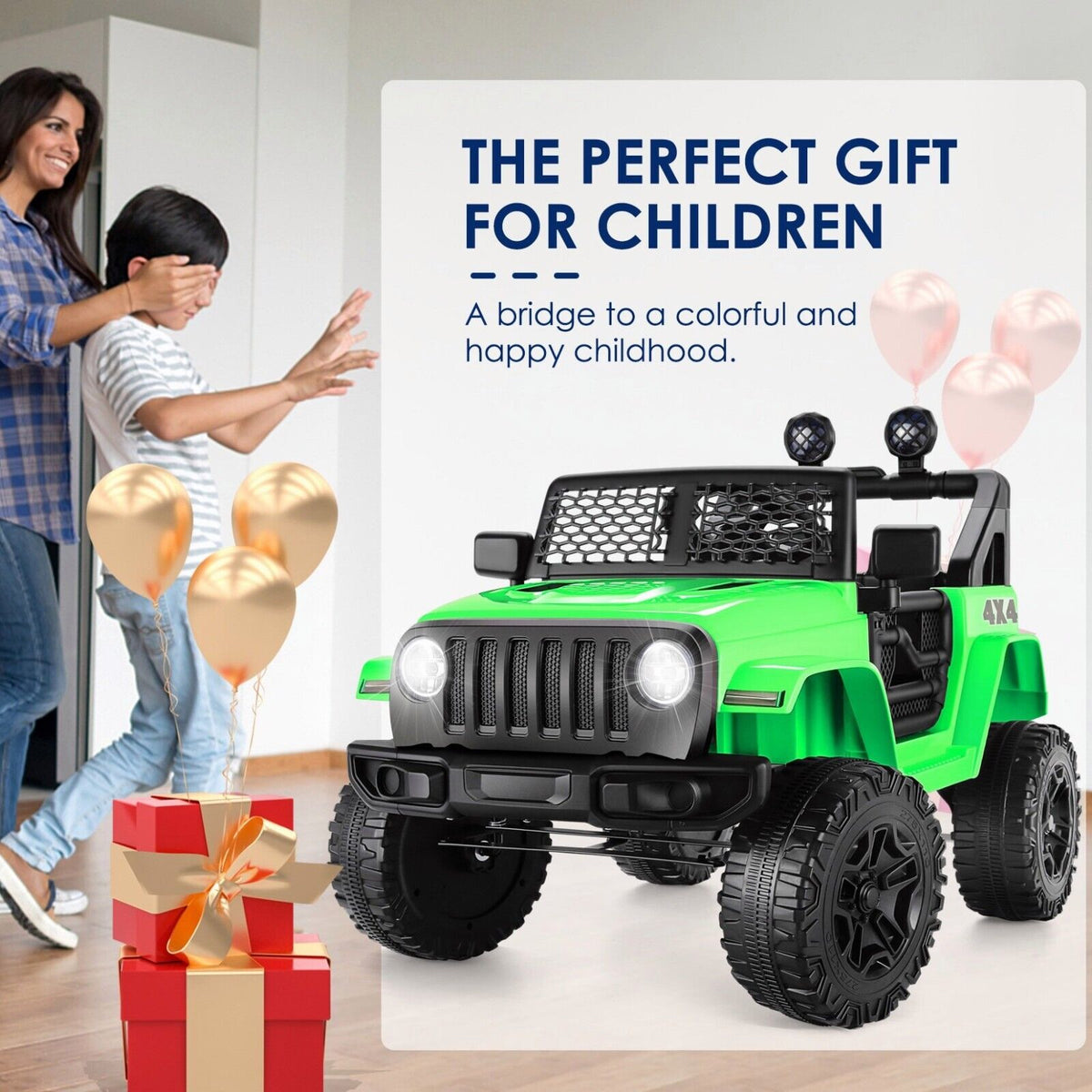 12V Electric Ride-On Jeep for Kids with USB, Bluetooth, Remote Control, and MP3 Player - Max Speed 3 MPH