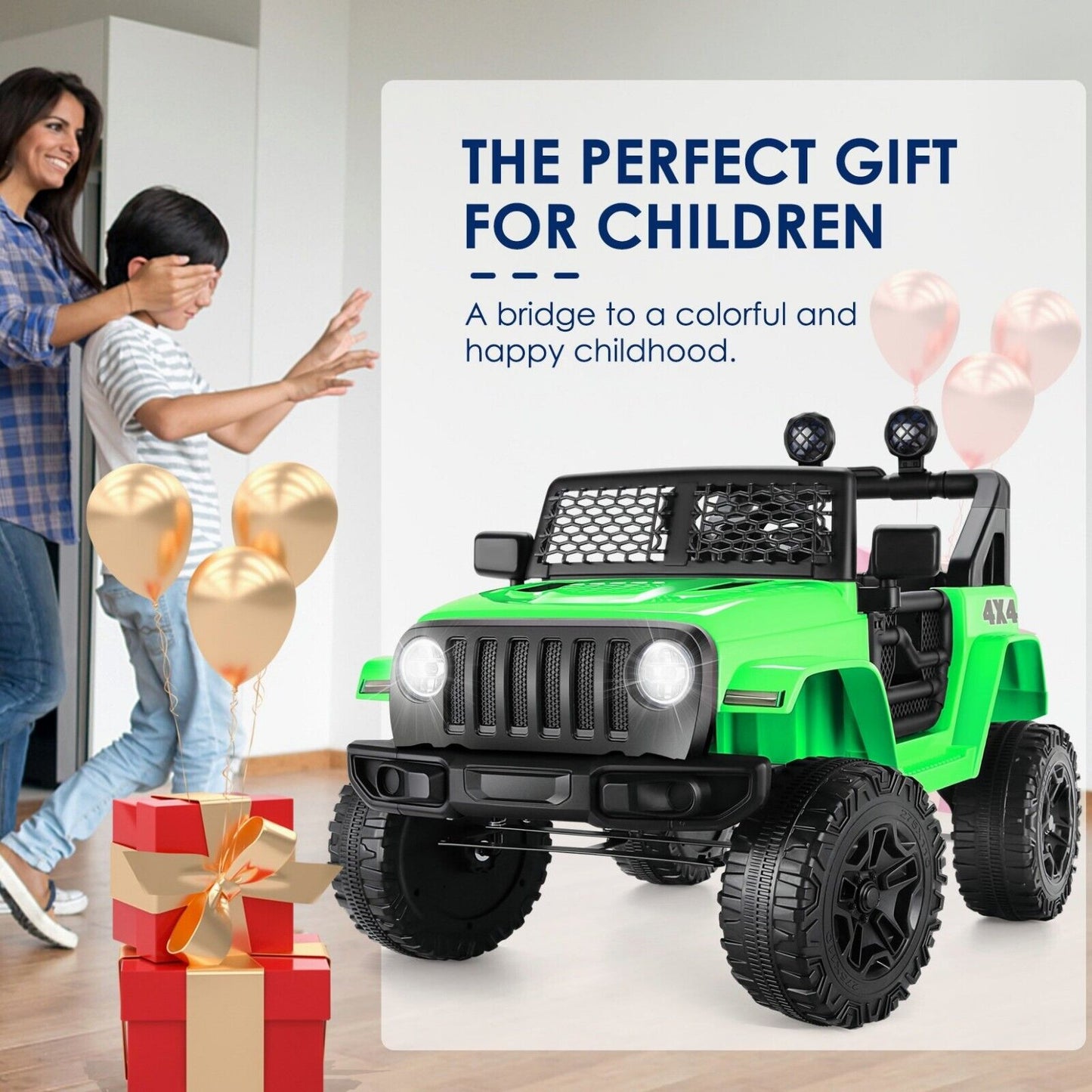 12V Electric Ride On Jeep Toy Car with Remote Control, Bluetooth, and MP3 Player for Kids