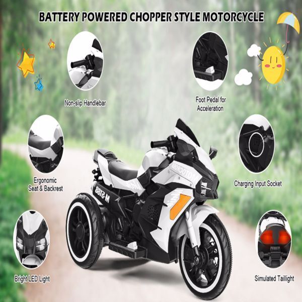 12V Electric Ride-On Motorcycle for Kids - Rechargeable 3 Wheel Motorbike