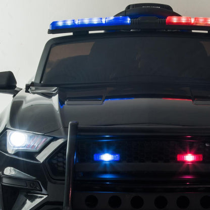 12V Electric Ride On Police Car for Kids with Remote Control - Black