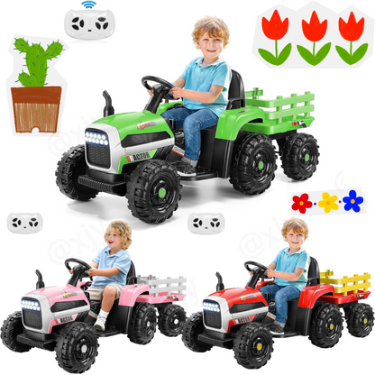 12V Electric Ride-On Tractor with Trailer for Kids - Includes Remote Control!
