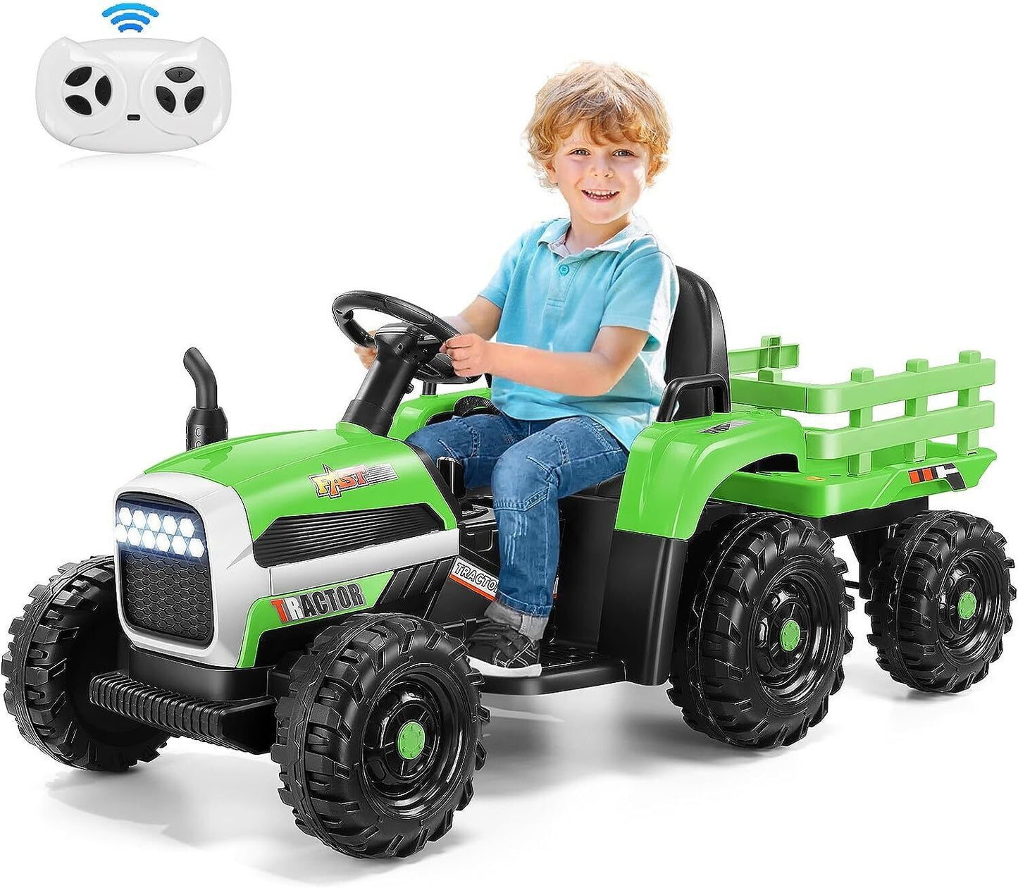 12V Electric Ride-On Tractor with Trailer for Kids - Includes Remote Control!