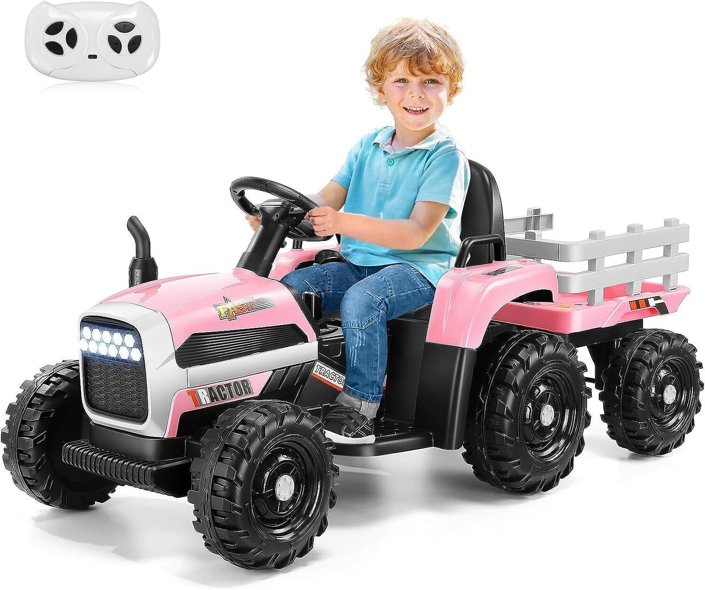 12V Electric Ride-On Tractor with Trailer for Kids - Includes Remote Control!