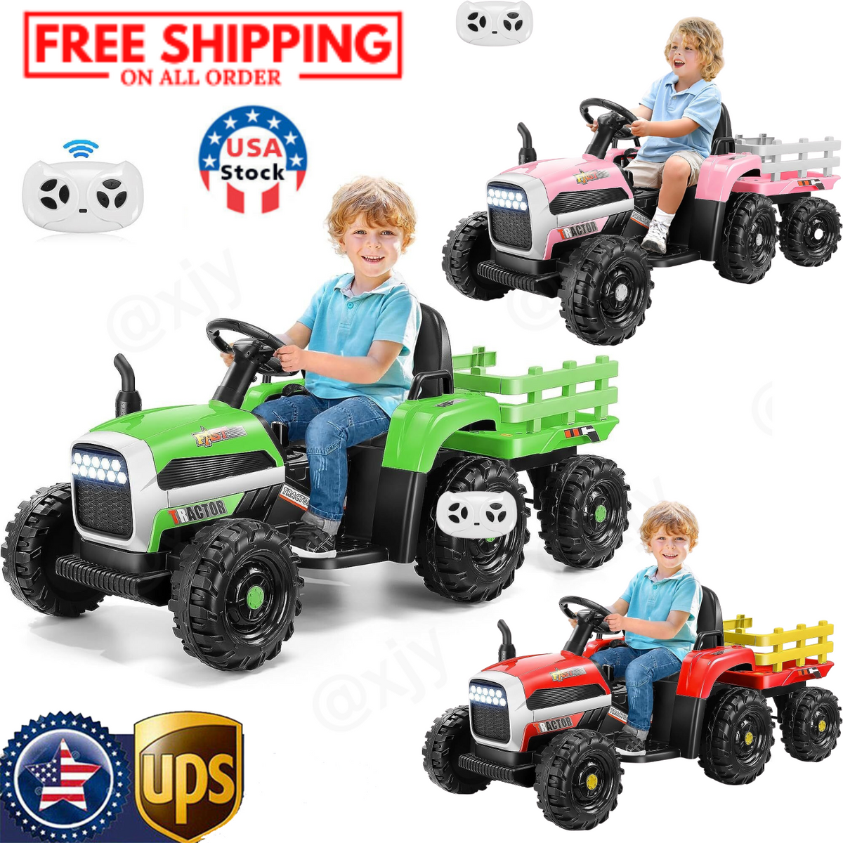 12V Electric Ride-On Tractor with Trailer for Kids by Hikole