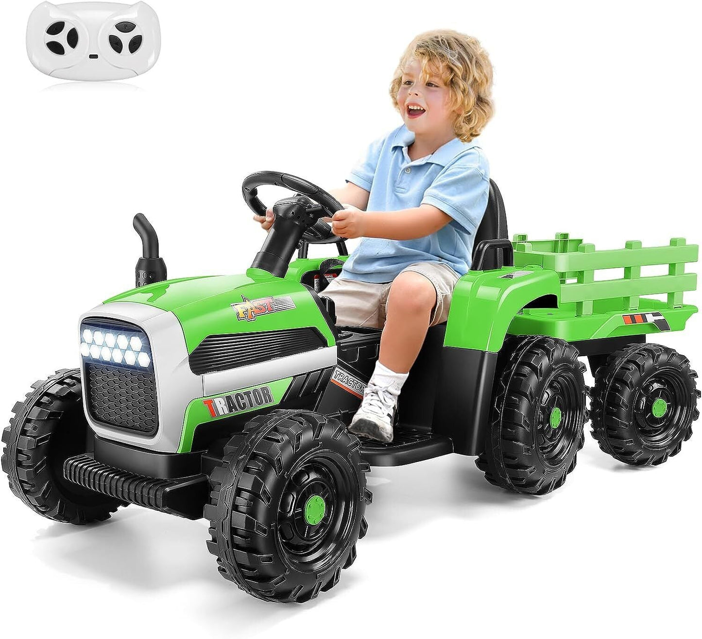 12V Electric Ride-On Tractor with Trailer for Kids by Hikole