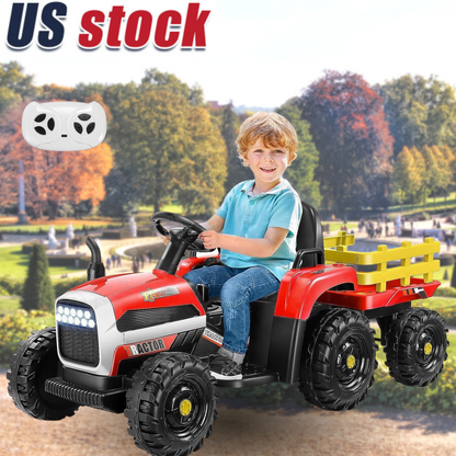 12V Electric Ride-On Tractor for Kids with Remote Control and Trailer Attachment