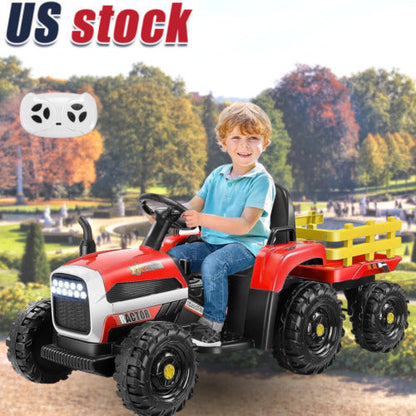 12V Electric Ride-On Tractor for Kids with Trailer Attachment by Hikole