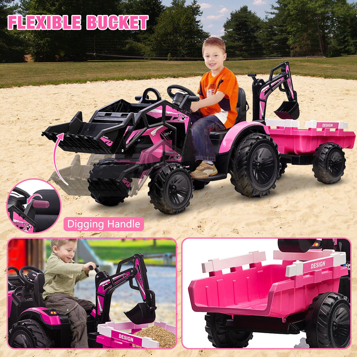12V Electric Ride On Tractor Toy with Remote Control, Trailer, and LED Light - Perfect Gift for Kids