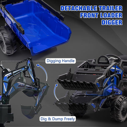 12V Electric Ride On Tractor Toy with Remote Control, Trailer, and LED Light - Perfect Gift for Kids