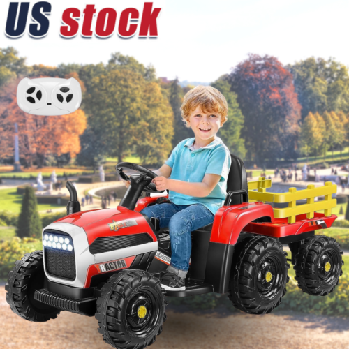 12V Electric Ride-On Tractor with Trailer for Kids by Hikole