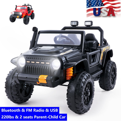 Bluetooth Remote Control Kids Ride-On Truck with LED Lights and FM Radio for Parent-Child Fun