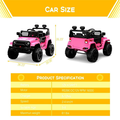 12V Electric Ride-On Truck for Kids with Remote Control and Spring Suspension
