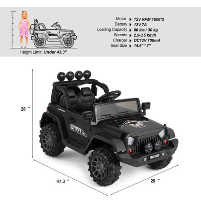 12V Electric Ride-On Truck for Kids with Storage, LED Lights, MP3 Player, and Remote Control