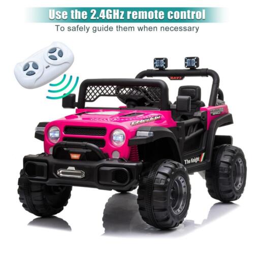12V Electric Ride-On Truck with RC Remote Control in Rose Red