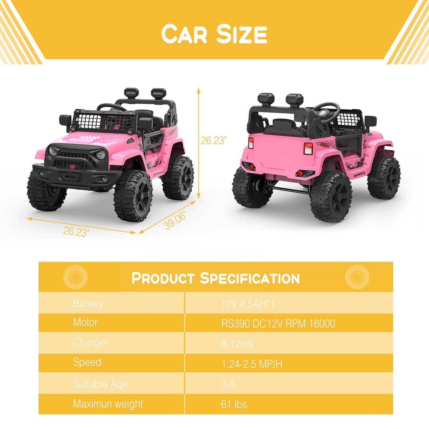 12V Electric Ride On Truck with Remote Control and LED Lights