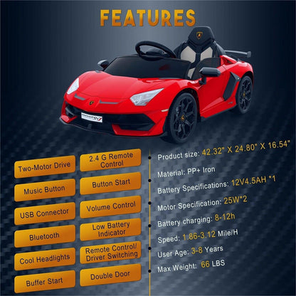 12V Electric Battery Powered Sports Car for Kids with Remote Control - Red