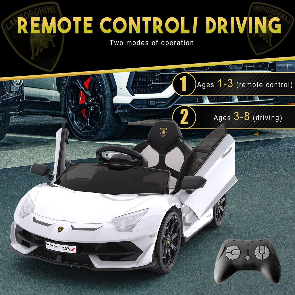 12V Electric Sports Car Toy for Kids with Remote Control and LED Lights - Perfect Christmas Gift