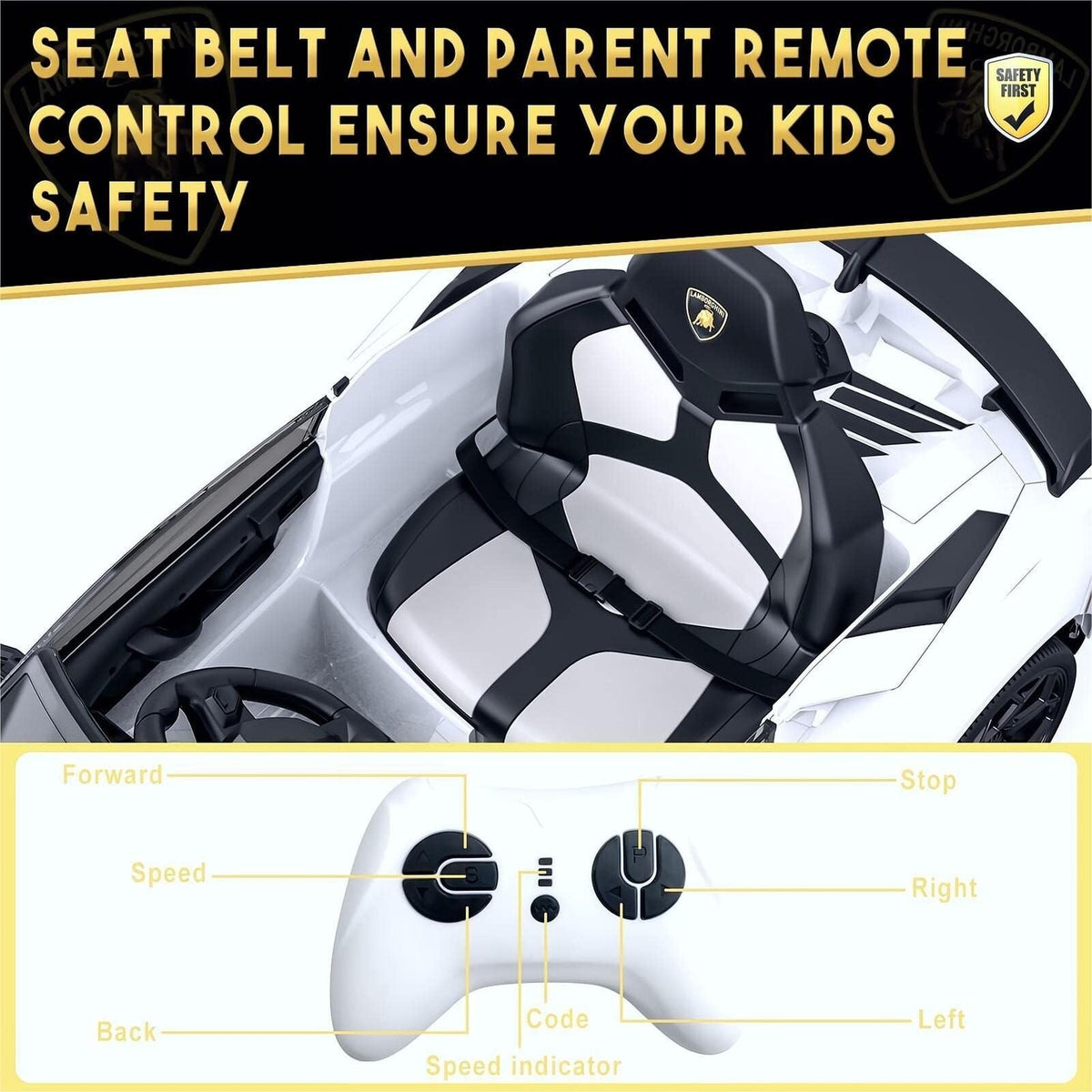 12V Electric Sports Car Toy for Kids with Remote Control and LED Lights - Perfect Christmas Gift
