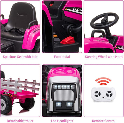 12V Electric Tractor with Trailer Ride-On Car for Toddlers with Remote Control