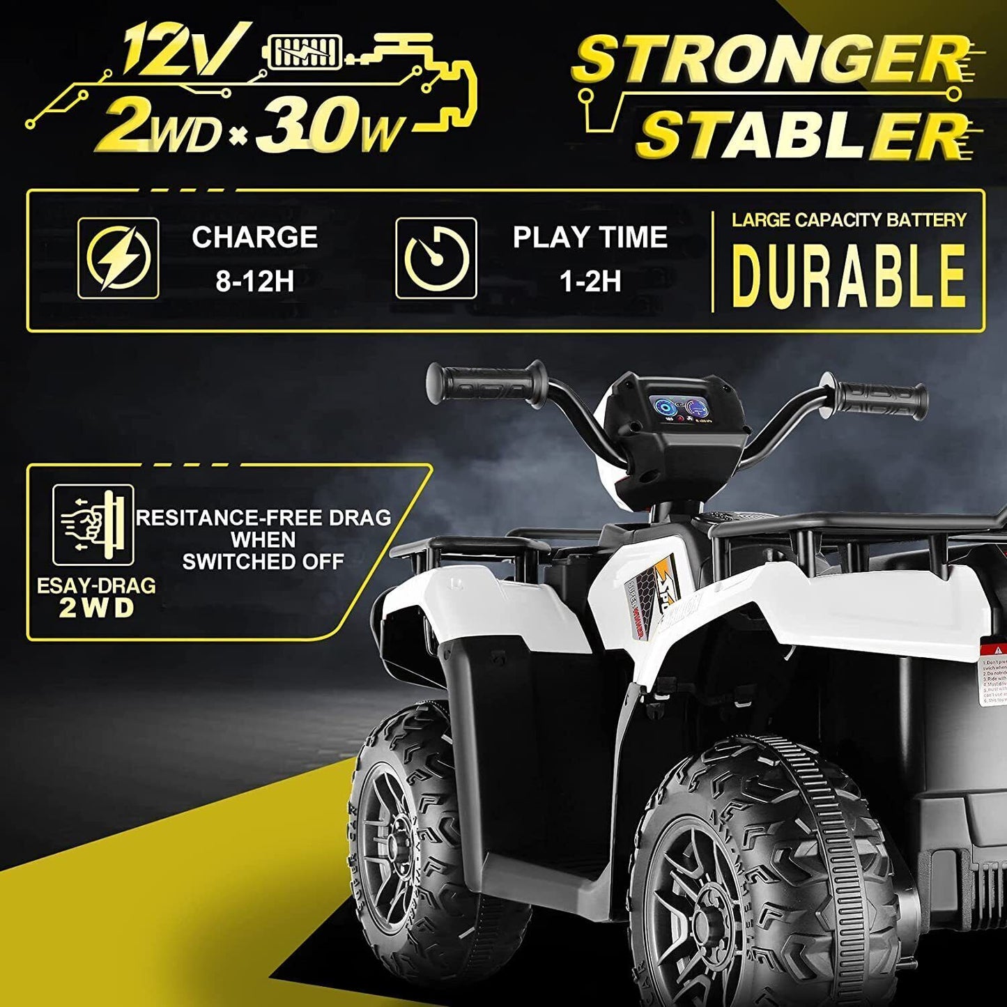 12V Electric Vehicle with High/Low Speed Treaded Tires and LED Lights