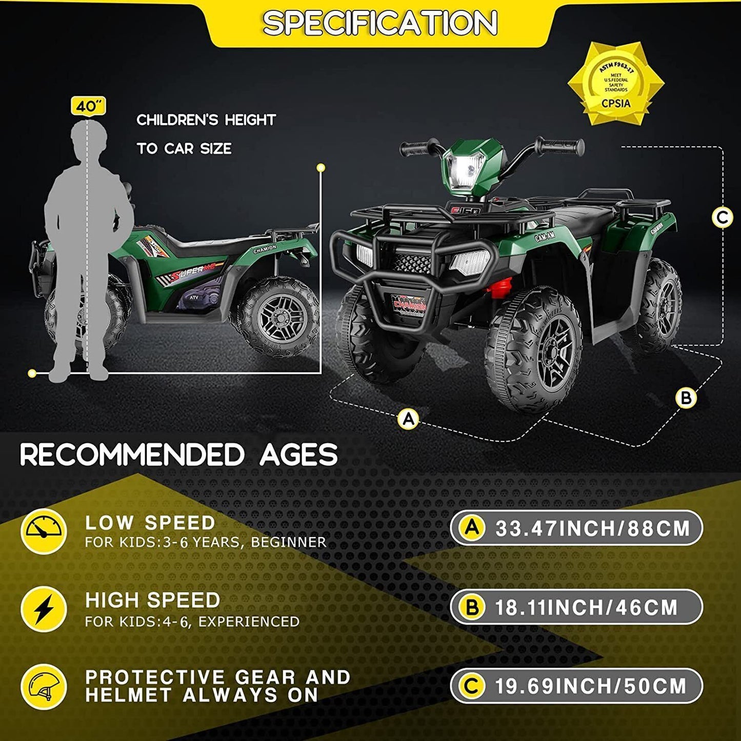 Electric 4-Wheeler ATV Quad for Kids with LED Lights, USB and MP3 Player - Suitable for Girls and Boys Aged 2-5 Years