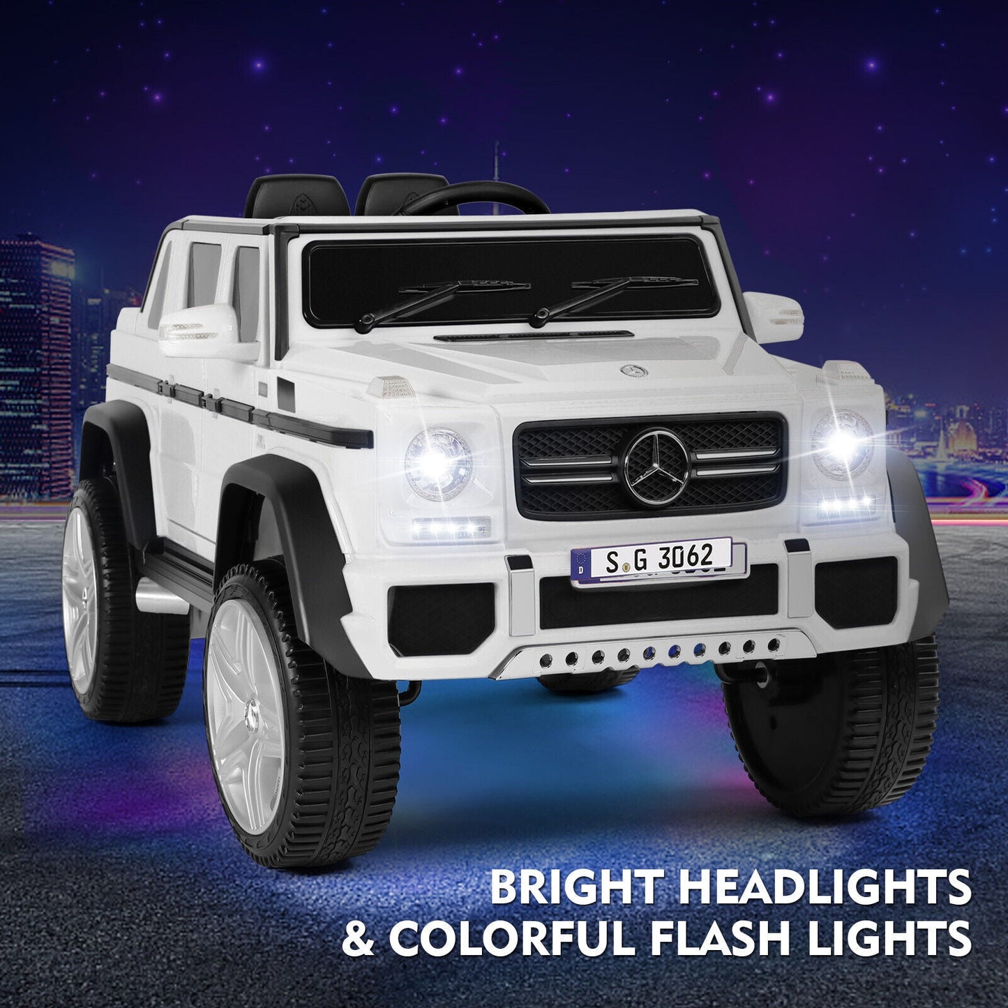 Electric Ride-On Car for Kids with Music, LED Lights, and Remote Control - 3 Speeds - White