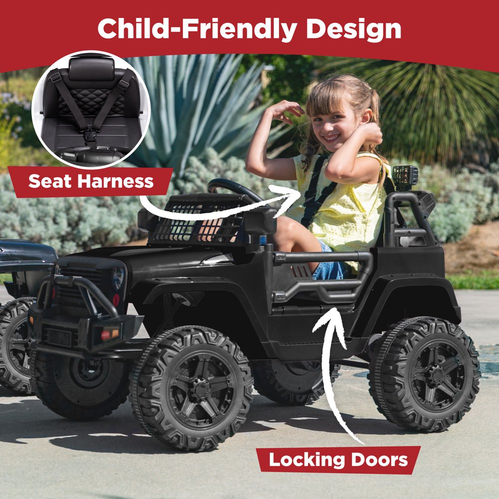 12V Jeep Kids Ride-On Truck with Remote Control, Spring Suspension, and LED Lights