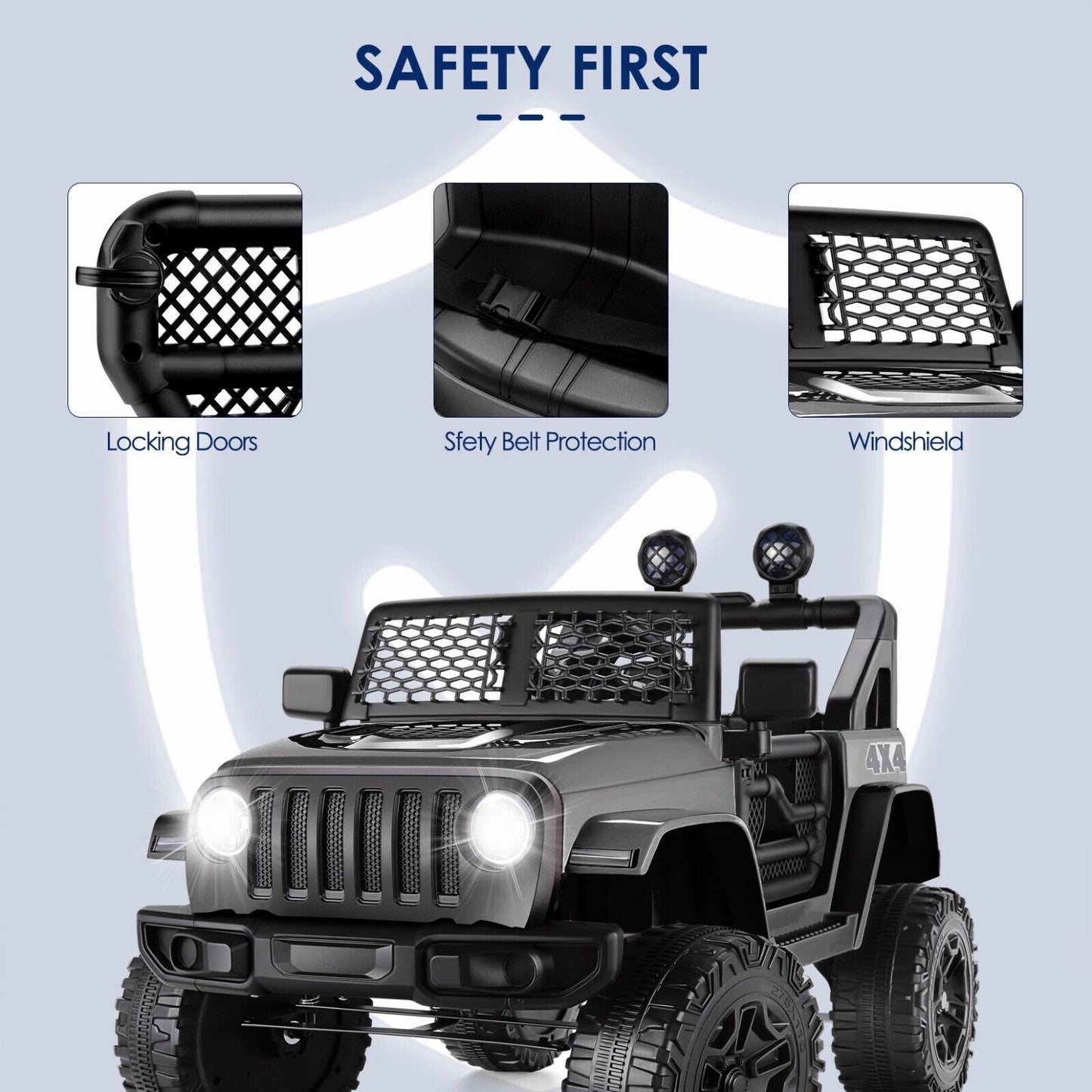 12V Kids Electric Jeep Car with Remote Control, Bluetooth, LED Lights, and MP3 Player
