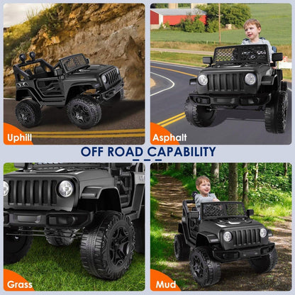 12V Kids Electric Jeep Car with Remote Control, Bluetooth, LED Lights, and MP3 Player