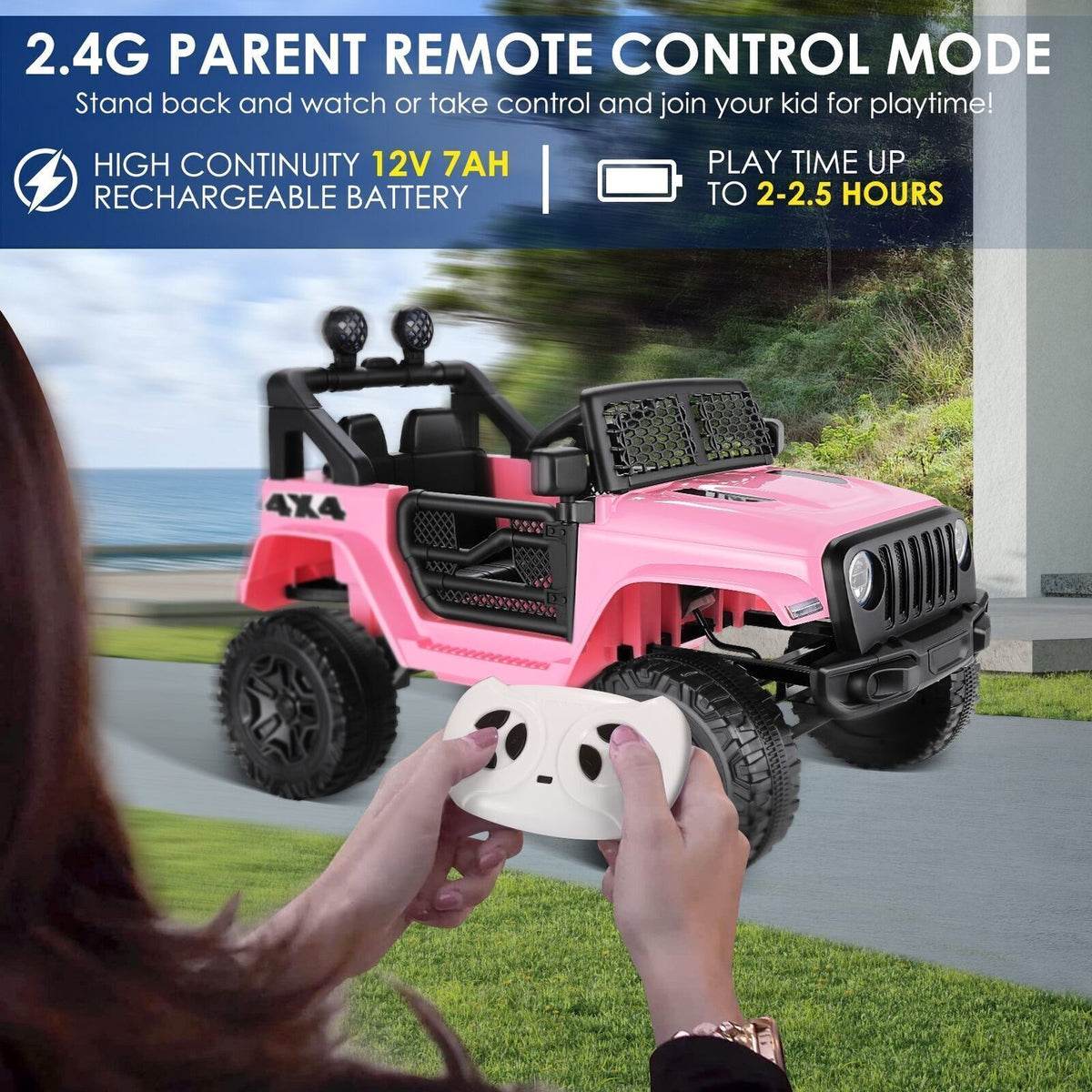 12V Electric Ride-On Car for Kids with Remote Control and Music Player