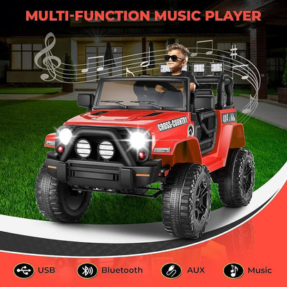 12V Kids Electric Jeep with Remote Control, 3 Speeds, LED Lights, MP3 Music, and USB Connectivity