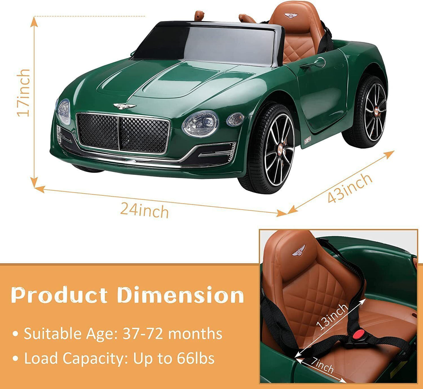 12V Kids Electric Ride on Car with Remote Control and LED Lights - Bentley Style Toy Gift