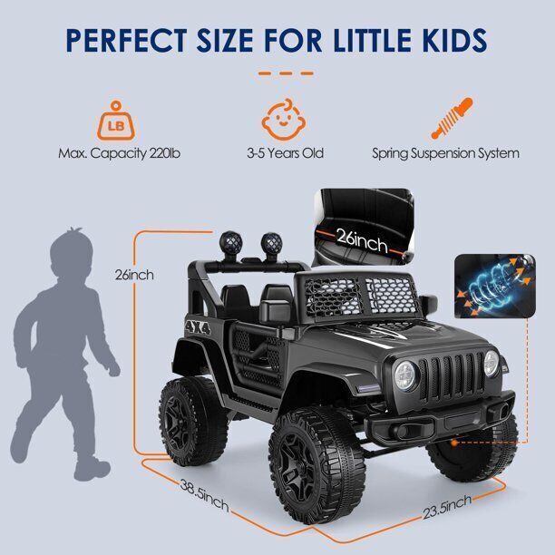 Adventure-Ready 12V Electric Jeep for Kids with Remote Control and 3-Speed Options