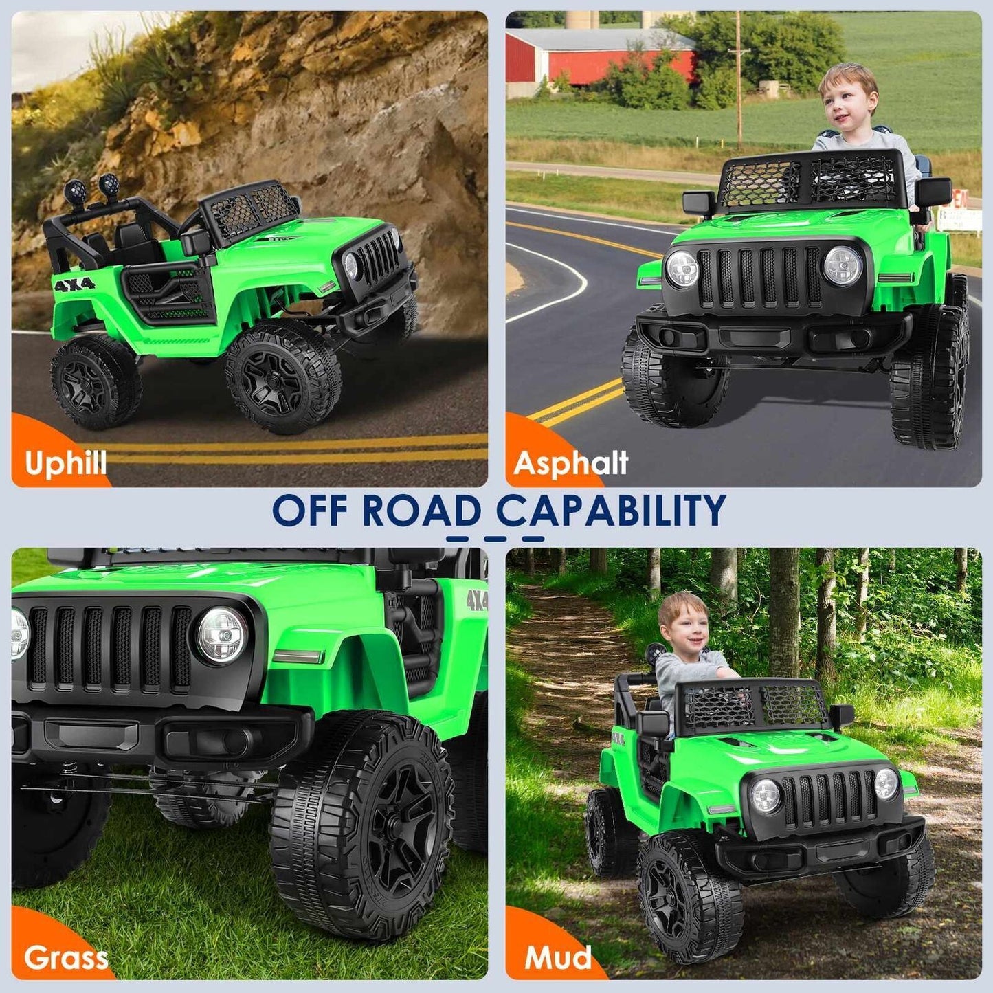 12V Kids Electric Ride-On Jeep with Remote Control and LED Lights - 3 Speed Options