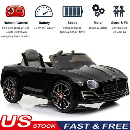 Licensed Bently Style 12V Electric Ride-On Car for Kids with Remote Control, LED Lights, and MP3 Player