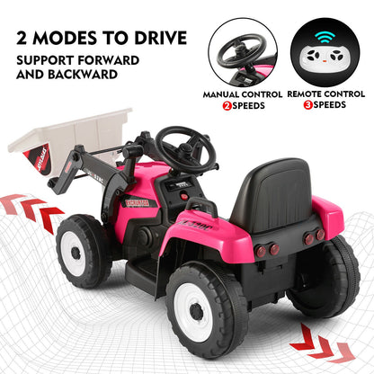 12V Kids Ride On Excavator with Music and Remote Control - 3 Speed Options