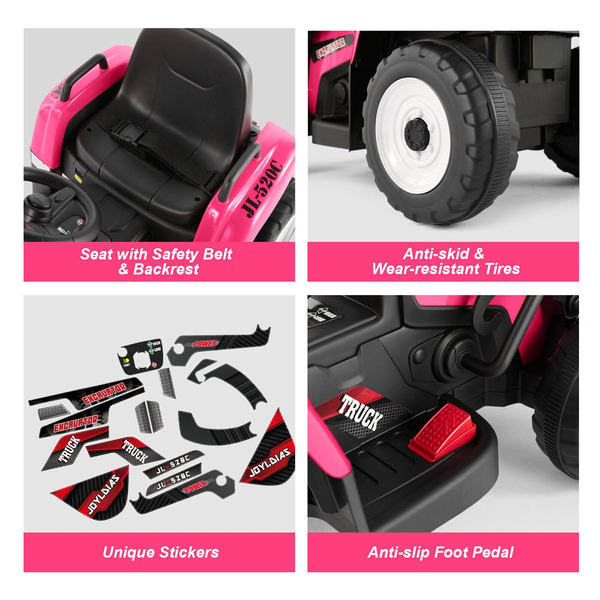 12V Kids Ride On Excavator with Music and Remote Control - 3 Speed Options