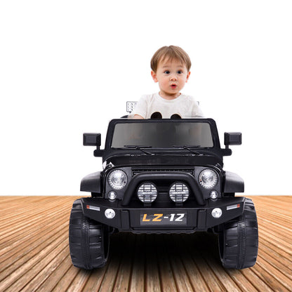 12V Kids Ride-On Jeep with Music, RC Remote Control, and Black Finish